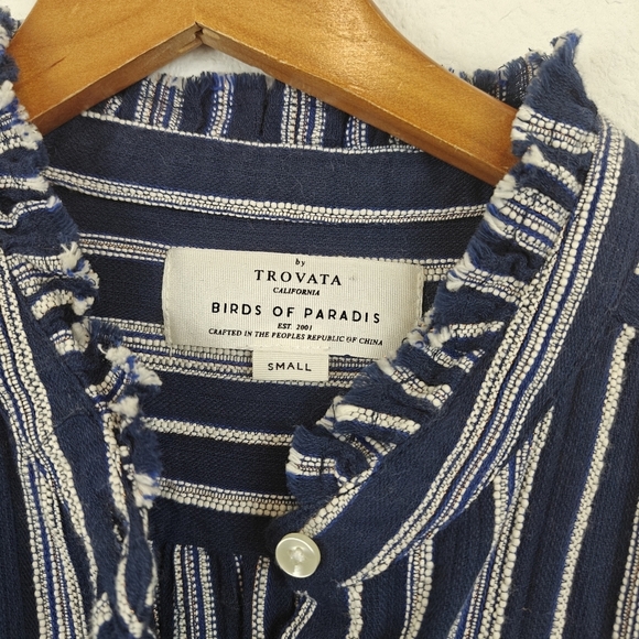 TROVATA Birds Of Paradise Striped 3/4 Sleeves Navy White Cropped Jumpsuit Small - Picture 12 of 15